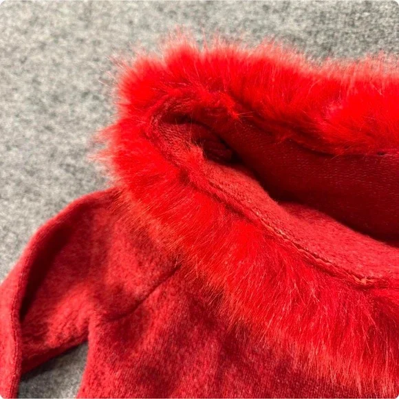 Red Knit Sweater Faux Fur Trim Collar Y2K Glam Winter Top Medium - Picture 8 of 8